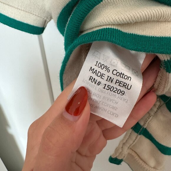 La Ligne Short Sleeve Breton Tee Green/Ecru Striped Size Small - Picture 6 of 6